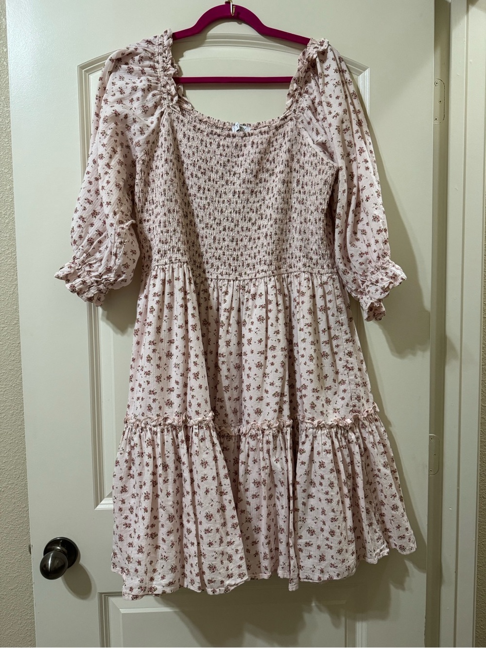 Ivy City Co Pink Floral Smocked Tiered Dress